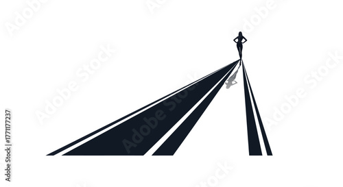 Silhouette of a person standing at a fork in the road.