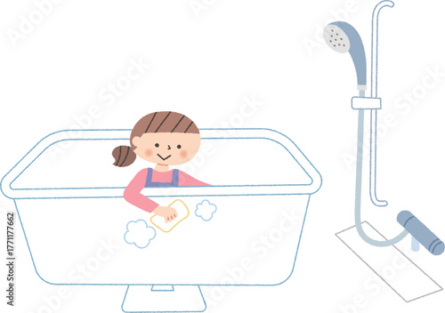 お風呂掃除をする女の子