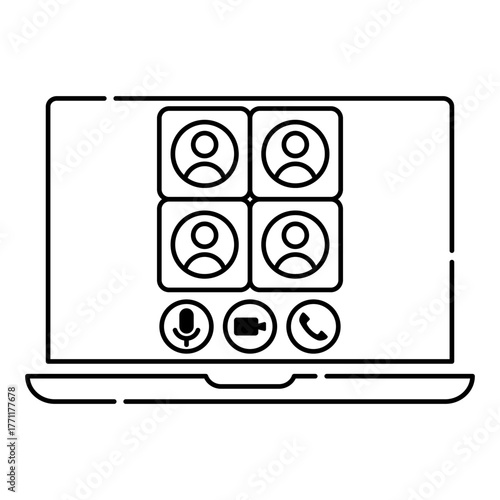 Laptop with Video Meeting Screen Line Icon