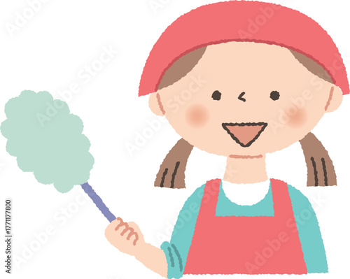 ハンディモップを持つ女の子