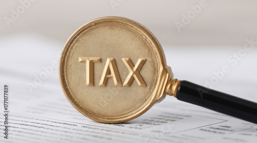 Wallpaper Mural Magnifying glass highlighting the word tax on financial documents for business analysis, accounting, audits, or tax preparation services Torontodigital.ca
