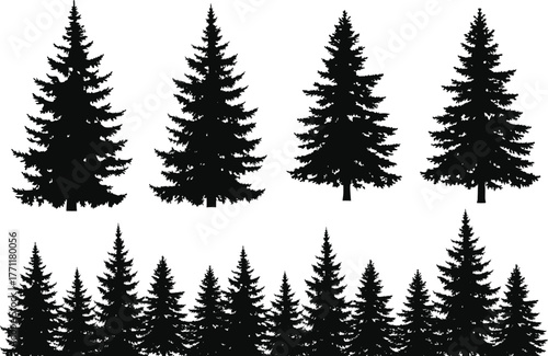 Christmas Tree Silhouette set. representing winter holiday, celebration, and festive decoration in vector format. Vector illustration. Eps 10