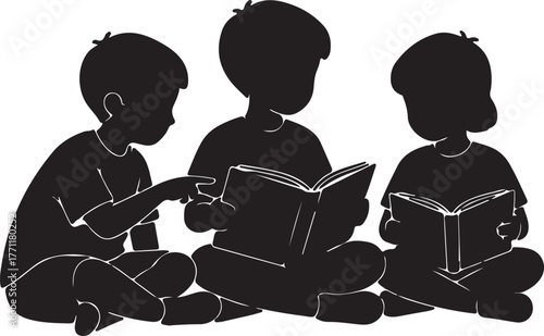 Children reading books together learning education