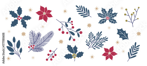 優しいタッチのクリスマスのボタニカルイラスト