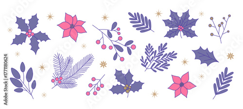 北欧風かわいいシンプルなクリスマスのボタニカルイラスト