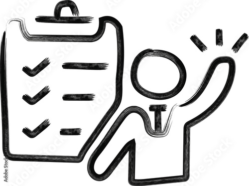 Accountability Icon – Hand-Drawn Checklist and Professional Figure Symbol