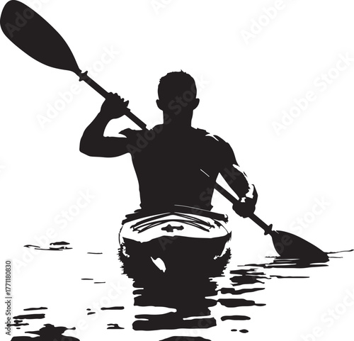 Man paddling kayak on water silhouette
