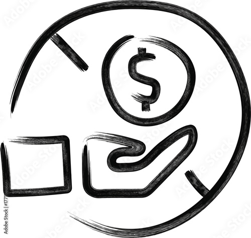 Anti-Corruption Icon – Hand-Drawn Coin, Hand, and Ethical Finance Symbol