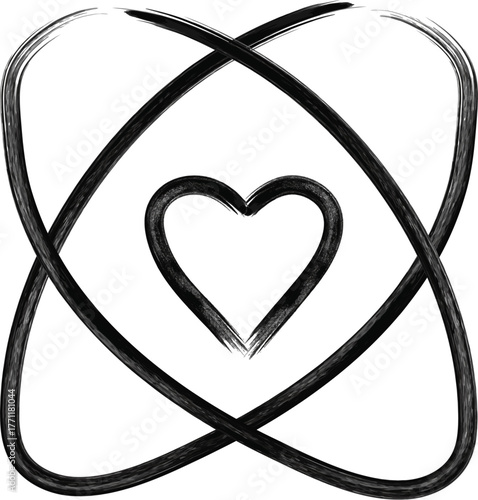Corporate Values Icon – Hand-Drawn Heart with Atomic Orbit Symbol of Ethics