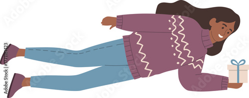 vector illustration of flying woman person