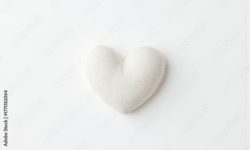 Obraz premium Soft Heart-Shaped Cushion on Minimalist White Background for Cozy Home Decor