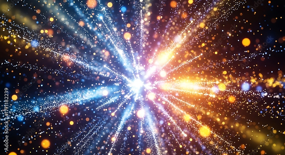 Naklejka premium Abstract burst of light colorful sparkling particles bright explosion effect for background