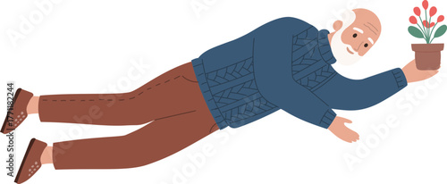 vector illustration of flying grandfather person