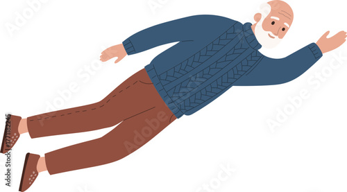 vector, illustration of flying grandfather person