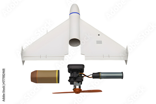 Shahed 136 Exploded‑View — Internal Components 3D Render Isolated on Transparent Background