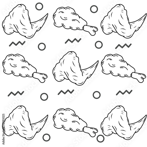 Seamless pattern of chicken legs. Hand drawing Doodle chicken legs. Fried chicken doodle pattern background. Fried chicken Seamless Pattern for coloring kids books	