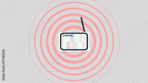 Retro TV broadcasting channel with signal waves, perfect for media or technology themes, capturing vintage television vibes and communication concepts