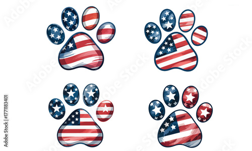 Patriotic american flag paw print illustration representing pets and national pride
