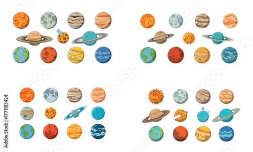 Solar system illustration with colorful planets and space background for education concept
