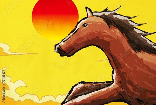 年賀状, 午年, 馬, 午, 謹賀新年, 和風, 和柄, 筆文字, 文字, 手書き, ハッピーニューイヤー