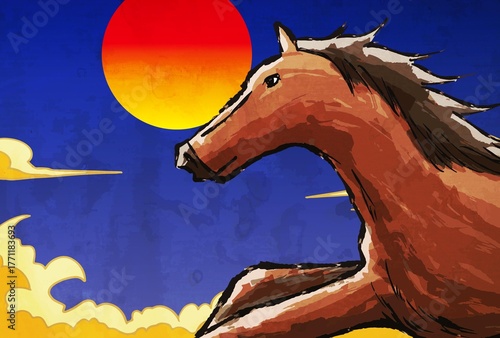 年賀状, 午年, 馬, 午, 謹賀新年, 和風, 和柄, 筆文字, 文字, 手書き, ハッピーニューイヤー