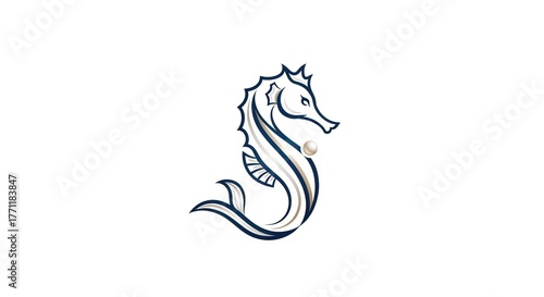 Minimalist Seahorse Outline Drawing on White Background.