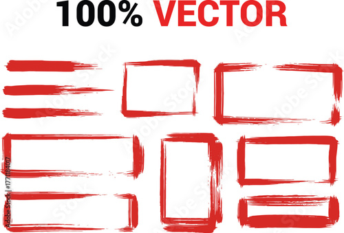 Collection of red brush stroke frames and borders in a hand painted silhouette style