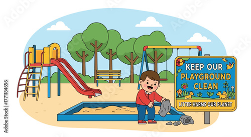 Encouraging children to maintain cleanliness in outdoor playgrounds illustration
