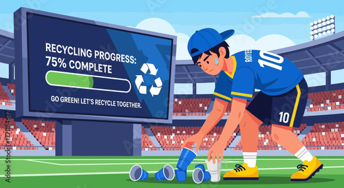 Sport Enthusiast Promoting Recycling Initiative at the Stadium After the Game