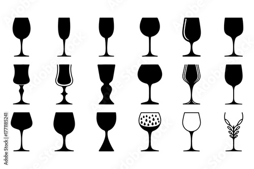 Wine Glass Silhouette Set – Elegant Stemware Icons for Bar and Branding