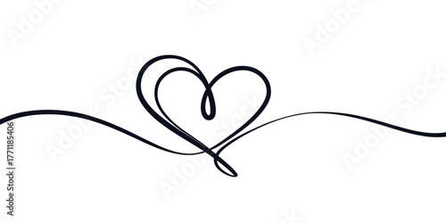 Vector continuous line drawing of a heart shape with a flowing line on a white background illustration