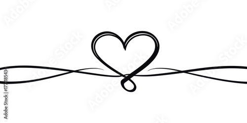 Vector heart shape created with a continuous line forming a decorative swirling element on a white background
