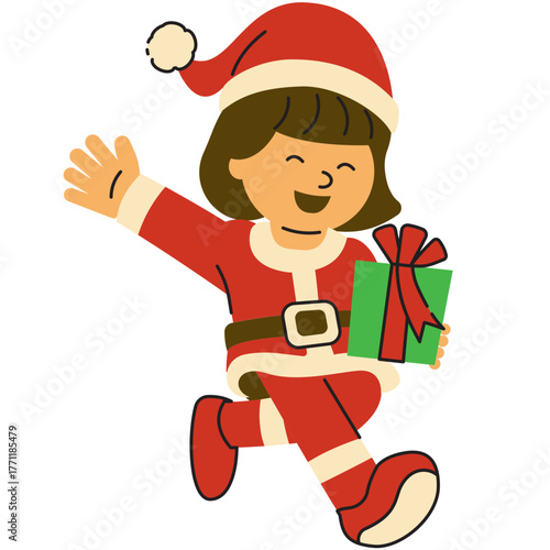 santa claus girl with gift box