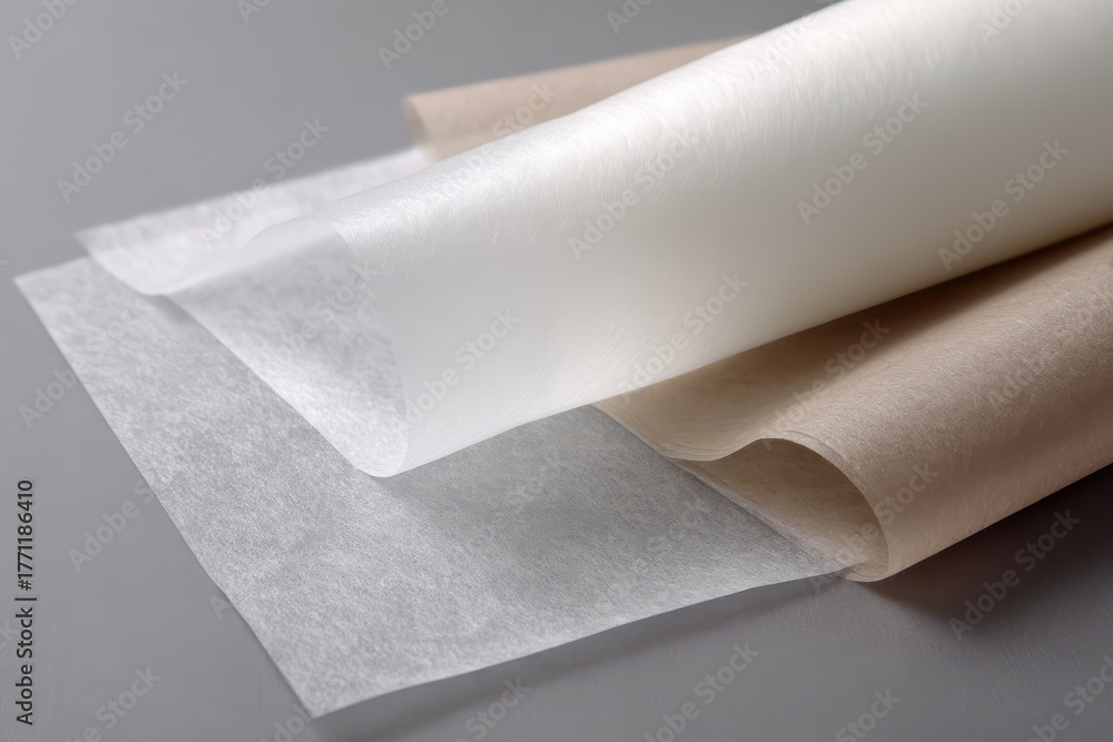 Fototapeta premium A roll of white plastic sheeting placed on a gray surface, showcasing its smooth texture and cylindrical shape.