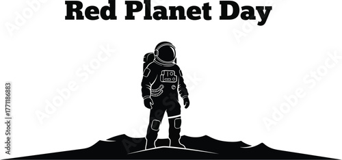 Illustration for red planet day with astronaut standing mars