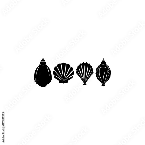 Black and white seashell icon set , 