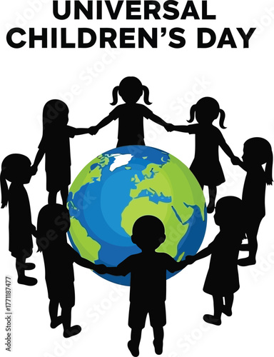 Universal childrens day illustration with children holding earth 