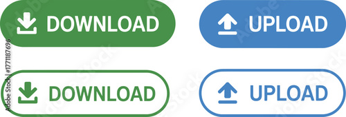 A Set of Four Modern User Interface Buttons for Download and Upload Actions