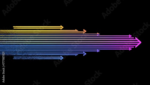 Abstract gradient arrows pointing right on a black background, suggestive of movement