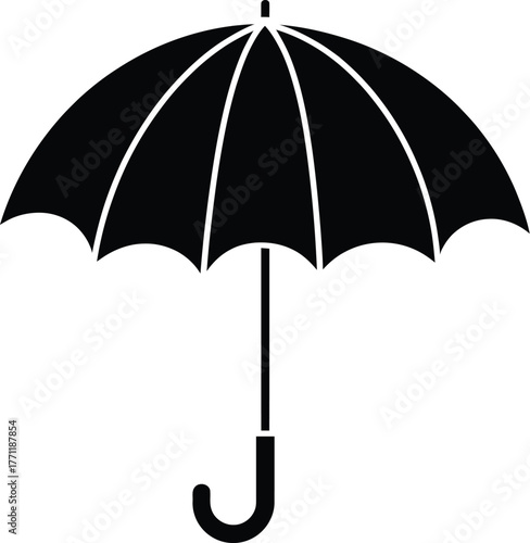 Simple Silhouette of a Black Umbrella, Ideal for Weather Protection and Design Purposes