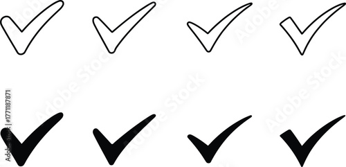 A simple black and white illustration of check marks variations for confirmation or approval