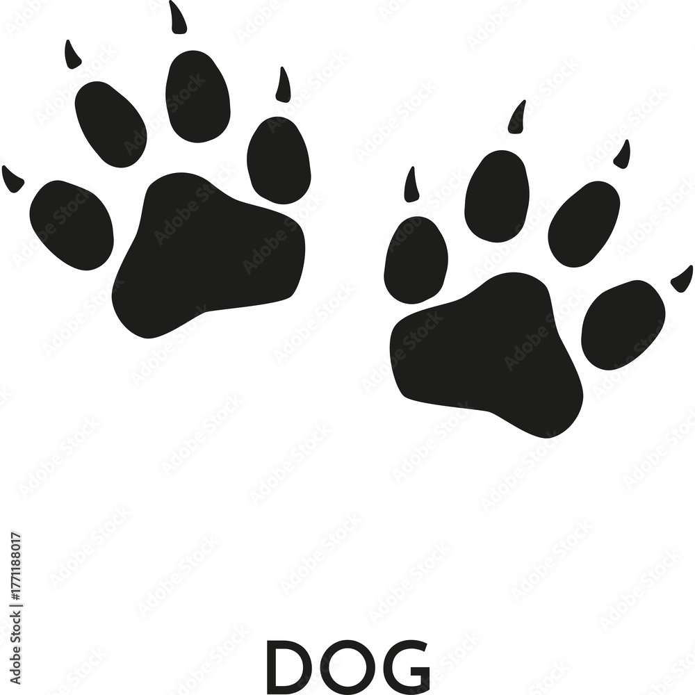 Fototapeta premium Black Dog Paw Prints on White Background Isolated