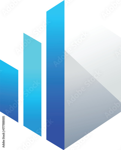 Abstract blue and gray geometric bars with gradient shading graph chart