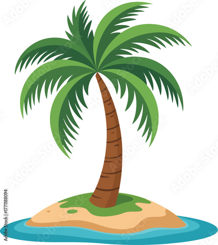 Tropical Getaway A Stylized Palm Tree Illustration on a Tiny Island