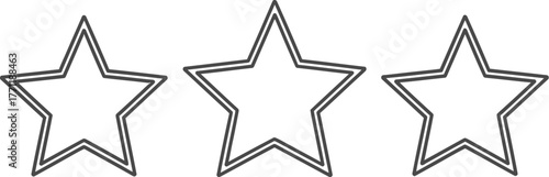 Three hollow five-pointed stars in a row