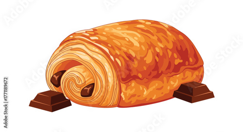 Delicious freshly baked pain au chocolat, a classic French pastry with rich dark chocolate, presented on a clean white background.