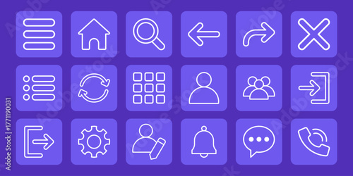 Minimalist flat colored UI line icon pack with essential interface symbols like home, search, settings, user, message, and more. Perfect for apps, websites, and dashboards. Clean and modern style.