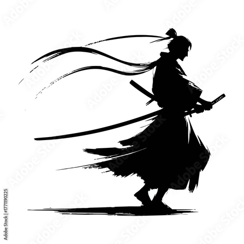 Samurai Warrior with Katana Sword Silhouette