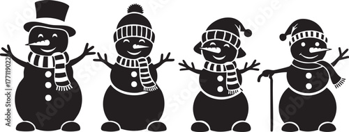 Festive snowman characters with hats and scarves bring winter holiday cheer to your designs and projects perfect for seasonal greeting cards
