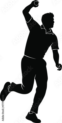 Silhouette of a cricket bowler in action
